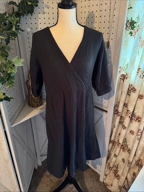 PACT Organic Cotton Gauze Crossover Bodice Dress – Black – Size Small